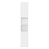 ML-Design Armario Alto de Baño 30x190x30 cm Blanco Mueble de Suelo Estrecho de Madera MDF Estantería para Superficie Moderno Multifuncional con 2 Puertas 6 Compartimentos y Espacio de Almacenamiento
