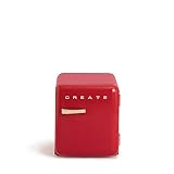 CREATE Retro Fridge GOLD- Frigorífico con diseño, Control de Temperatura Ajustable, Estética Vintage, Clase Energética A+ (Rojo, 50 cm)