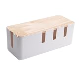 Ncheli Caja Organizadora Cables,Gestión de Cables Caja Almacenamiento Organizador de Cable Caja de gestión de Cables Organizador de Cables con Cubierta de Madera Sistema para Cubrir y Ocultar