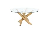 MERKAHOME - Mesa Centro Redonda Cristal 80 cm y Pata Madera Celia