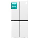 Hisense RQ563N4GW1 - Frigorífico Americano 4 puertas de Cristal, Total No Frost, Capacidad Neta 467 L, 1.81 Metros Alto, Blanco, Multi Air Flow, Cajón con control de Humedad, Silencioso