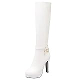 Lydee Mujer Elegant Botas Altas Tacón Anchos Botas Muslo Plataforma Dress Botas Largas Oficina Invierno Zapatos Tacones Cremallera White Tamaño 39