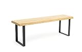 Gozos Berne Design - Banco de madera maciza de 140 x 38 cm, para mesa de comedor de madera maciza de abeto con patas de metal en U negras, sin respaldo para comedor