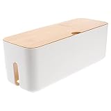 HEMOTON Caja de Gestión de Cables Caja Organizadora de Cables de Plástico Tiras de Alimentación Caja de Protección de Cables con Cubierta de Madera para Escritorios de Computadoras de