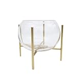 LaLe Living Jarrón Arzu de cristal y hierro dorado, jarrón de 18 x 23 cm, jarrón de cristal con estructura de metal