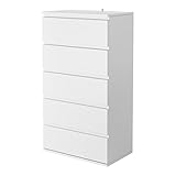 Cómoda 5 Cajones, Cómodas y Cajoneras, Mueble Madera Moderna, Mueble Cajonera para Salón, Dormitorio, Blanco 55x33x100cm