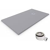 Plato de Ducha Resina Extraplano outletaseo -【GRIS RAL-7036】- Todas Las Medidas Disponibles - Antideslizante Textura Pizarra - Incluye Válvula desagüe+Rejilla (120x80 cm)