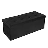 WOLTU Puff Baúl Plegable Rectángulo Taburete para Almacenamiento Otomanos Caja de Almacenaje con Tapa Reposapiés Sofá 110x37,5x38cm Terciopelo Material de Madera Negro SH73sz