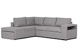BUDWING Zurie Sofá Cama 3 4 o 5 Plazas Esquinero Derecha o Izquierda con Puff 2 Arcóns y Estante Tela Gris Grande Salon Decoración de Hogar