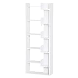 HOMCOM Estantería de 6 Niveles Librería Vertical de Forma Irregular Diseño Moderno Sistema Antivuelco 60x21x162,5 cm Blanco