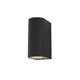 B.K.Licht - Aplique de pared con bombillas GU10 LED para interiores y exteriores de luz blanca cálida, con índice de protección IP44, 2 x 5 W, 800 lúmenes, 3000K, color negro