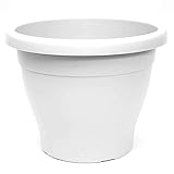 Acan Maceta de plástico Redonda para Plantas y Flores Mediterránea con Orificios Inferiores. Recipiente, macetero para jardín Exterior, terraza, balcón e Interior del hogar (25 cm, Blanco)