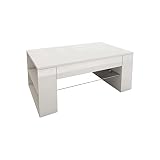 ML-Design Mesa de Centro y Estante de Almacenamiento 100x42x60 cm Blanco Aglomerado Melamina Mueble con Balda de Vidrio y 4 Compartimentos Laterales Elegante Mesita de Café Rectangular para Salón