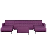 Beliani Sofá Cama esquinero 5 plazas de poliéster Violeta Forma de U con Chaise Longue reposapiés Moderno Aberdeen
