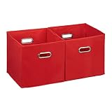 Relaxdays Cajas de almacenaje, Set de dos cestas, Sin tapa, Con asas, Plegable, Cuadrado, 30 cm, Rojo