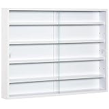 HOMCOM Vitrina de Pared Vitrina de Madera con Estantes Ajustables y 2 Puertas Correderas de Vidrio para Colecciones Perfumes Figuras de Decoración 80x9,5x60 cm Blanco