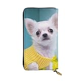 Bonita Cartera de Piel con Estampado de Chihuahua, para Mujer, con Cremallera de Viaje, Cartera de Mano, Monedero, Tarjetero, Organizador