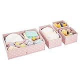 mDesign Juego de 4 organizadores para armarios – Separadores de cajones con varios compartimentos – Organizadores de cajones para ropa, cosméticos, pañales, pañuelos o lociones – rosa/blanco