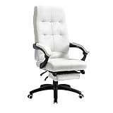 Vinsetto Silla de Oficina Ergonómica Silla de Escritorio Giratoria con Altura Ajustable Función de Inclinación Reposabrazos y Reposapiés Piel Sintética 65x65x118-125 cm Blanco