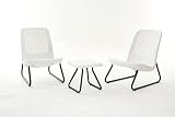 Keter 17197637 Conjunto de salón Rio, aspecto ratán, plástico, blanco, 77,5 x 76 x 54 cm