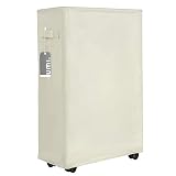 Amazon Brand – Umi Cesta de Lavandería Delgada sobre Ruedas Alta Rolling Lavandería Cesta Plegable Ropa Sucia Cesta Delgada Cesta Estrecha – Beige