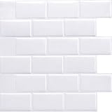 HyFanStr Vinilos Cocina Azulejos Azulejos Adhesivos, Losetas vinilicas 3D Azulejos Adhesivo Pared Baño, Blanco Puro Pegatinas de Azulejos Auto-Adhesivo 30.5x30.5cm 10 Piezas