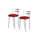 ASTIMESA Dos Taburetes de Cocina con Respaldo Franjas Metal Polipiel Rojo, Altura de Asiento: 45 cms. (TABFRRO)