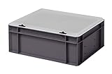 Caja apilable de diseño Eurobox, de plástico, en 5 colores y 16 tamaños, con tapa transparente (mate), color gris