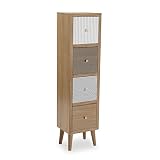 Versa Kapua Cómoda Cajonera para Almacenaje, Cajonera Dormitorio, Sinfonier, con 4 Cajones, Medidas (Al x L x An) 116 x 29 x 24 cm, Madera, Color Gris, Blanco y marrón