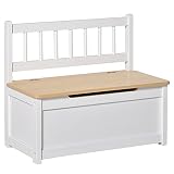 HOMCOM Baúl de Juguetes Banco Almacenamiento Infantil de Madera de Pino con Tapa Amortiguadora y Respaldo Alto para Niños de +2 Años Salas de Juego Habitación 60x30x50 cm Blanco