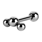 Pendiente Tragus, hélix, lóbulo con 3 Bolas Lisas, Palo Recto 6mm de Largo, 1,2mm de Grosor, 8mm de Largo Las 3 Bolas Juntas.