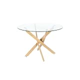 MERKAHOME - Mesa Comedor Redonda Cristal y Pata Madera 110 cm Celia