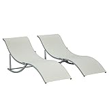 Outsunny 2 Tumbonas Plegables en Forma de S Ergonómica con Marco de Aluminio Texteline para Piscina Patio Jardín Terraza 165x61x63 cm Beige
