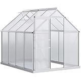 Outsunny Invernadero de Jardín de Policarbonato y Aluminio Caseta de Exterior con Puerta Corredera y Tragaluce para Cultivo Plantas Semillas 190x253x199 cm Transparente