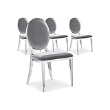 Menzzo Sofia - Lote de 4 sillas, de terciopelo, para cocina y mesa de comedor, escandinavas, con patas de metal, estilo medallón, 45 x 47 x 90 cm (longitud x profundidad x altura), plateadas