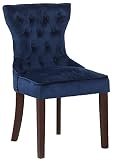 CLP Silla De Comedor Franca En Terciopelo con Base De Madera I Butaca Moderna Acolchada con Respaldo, Color:Azul, Color del Marco:Antiguo