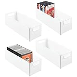 mDesign Juego de 4 Cajas de almacenaje apilables para Guardar DVD – Sistema de almacenaje con Asas para DVD, CD y Videojuegos – Caja para DVD de plástico – Blanco