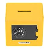 Cerradura electrónica de código de Hucha para niños, Juguete para bebés, Mini cajero automático, Caja Fuerte para Monedas, Caja de Ahorro de Dinero Real con contraseña(Amarillo)