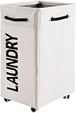 ALINK Cesta de lavandería plegable de 86 l de altura con 5 ruedas, con ruedas y plegable, para ropa con bolsa de almacenamiento para almacenamiento de ropa sucia, beige (XL)