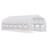 Outsunny Invernadero de Túnel 6x3x2 m Invernadero de Jardín con Puerta y 12 Ventanas Enrollables de Polietileno y Acero Galvanizado Huerto para Cultivos Plantas Flores Blanco