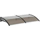 Outsunny Tejadillo de Protección 200x100 cm Marquesina Exterior para Puertas y Ventanas contra Sol y Lluvia con Soporte Aleación de Aluminio Policarbonato Marrón