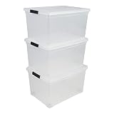 Iris Ohyama New Carry Stocker NCS-320 Lote de 3 Cajas de Almacenamiento de 50 L con Tapa y Ruedas, 54 x 39,5 x 30,5 cm
