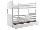 Litera doble infantil RICO, 200x90, BLANCO - BLANCO, con cajón, somieres y colchones de espuma de 200x90 GRATIS!