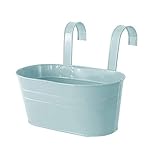 Atrusu Macetero colgante de metal, macetas ovaladas con doble gancho desmontable para valla, balcón, ventana, decoración del hogar y jardín (azul)