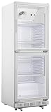 METRO Professional Frigorífico GSC2360DD, nevera vertical con 2 puertas de cristal, 347 L, blanco, 180 W, 220-240 V, con iluminación LED y 4 estantes ajustables para gastronomía, bar, tiendas