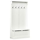 HOMCOM Perchero con Banco Conjunto de Pasillo Mueble Recibidor 5 Ganchos Espacio de Almacenaje 96x34x179.7cm Marfil