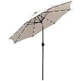 Outsunny Sombrilla Parasol de Jardín Ø270x240 cm con 24 Luces LED Solar Mecanismo de Inclinación Manivela y Poste Desmontable de Metal para Terraza Piscina Patio Crema