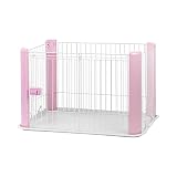 Iris Ohyama, Parque interior para perros / cachorros con base, puerta corredera con pestillo, ganchos para un fácil montaje, para perro - Pet Circle CLS-960 - Rosa