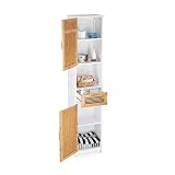 Relaxdays, Blanco y marrón, 180 x 39 x 30 cm Armario de baño, Dos Puertas, un cajón, Alto, Madera y bambú, MDF