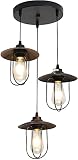 Lámpara de Techo Industrial Vintage, Estilo Edison 3 Luces Lámpara Colgante con 3 jaulas de metal, Iluminación Colgante de Interior E27 para Comedor Salon Restaurante Bar Café, Color: Negro